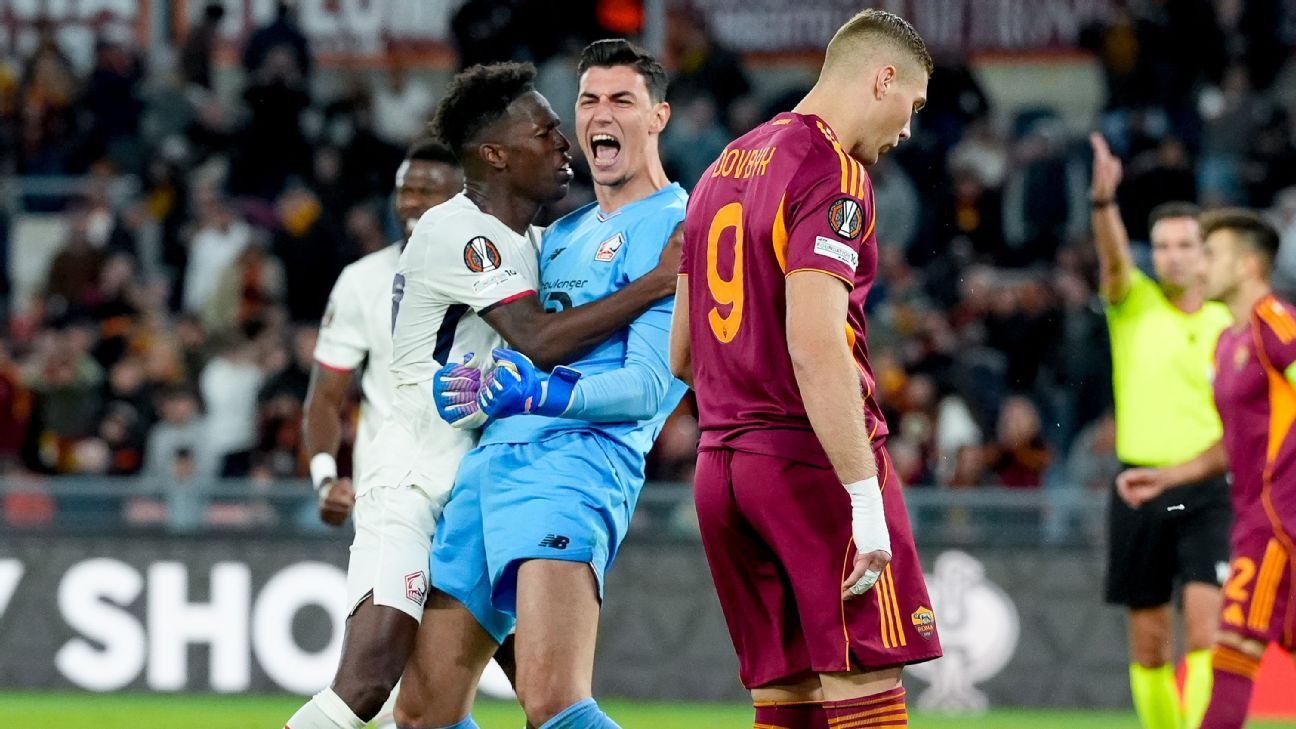 Lille GK saves 3 Roma penalties in wild sequence Lille GK saves 3 Roma penalties in wild sequence