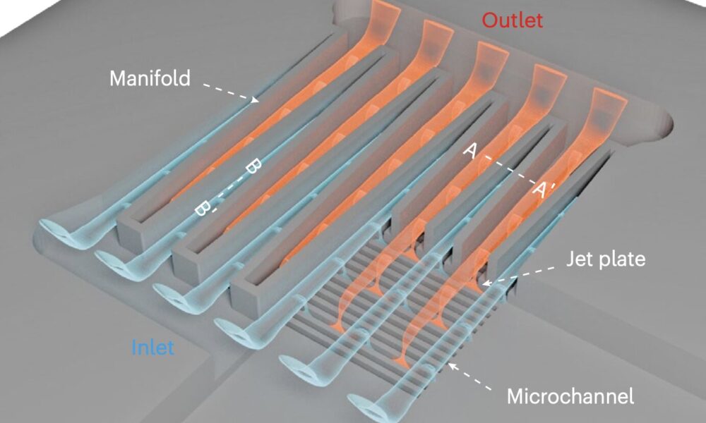 Three-layer microfluidic cooling device can remove heat from small electronics more efficiently
