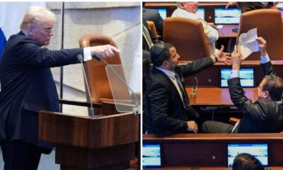 Trump heckled at Israeli parliament as MPs shout ‘Recognise Palestine!’