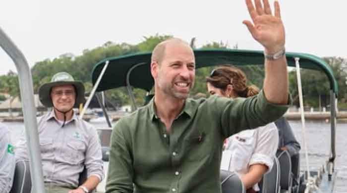 Prince William waves at crowd as he comes out of public toilet in Rio de Janiro