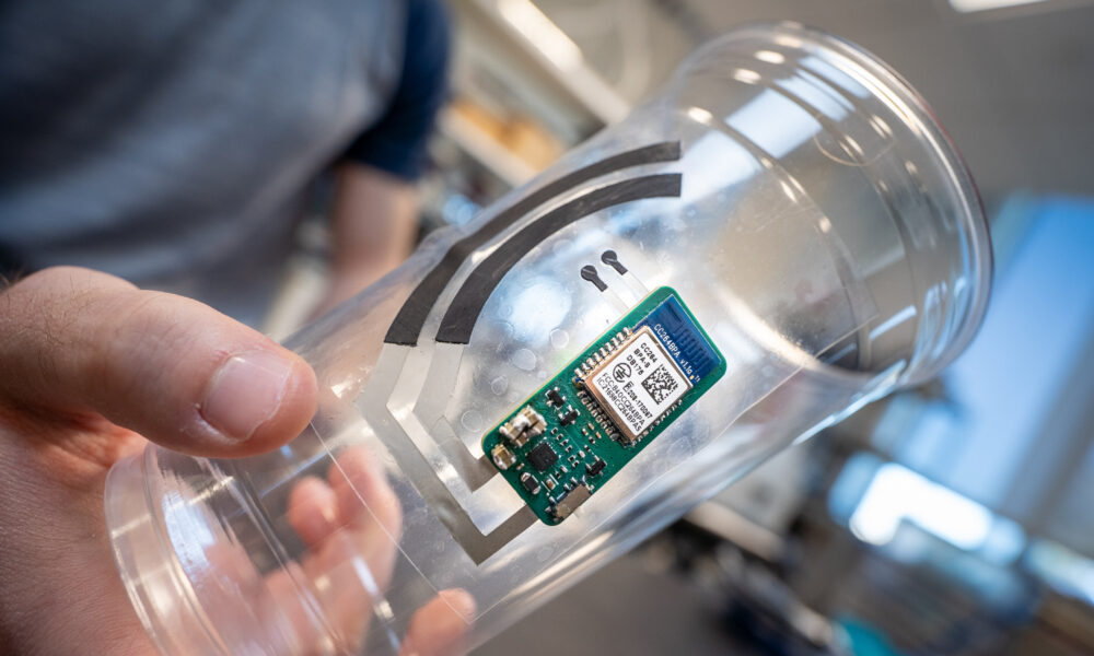 Sweat-powered sticker turns your drinking cup into a health sensor