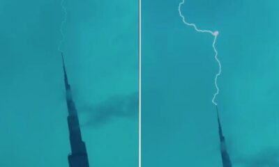 Lightning strikes Burj Khalifa as heavy rains lash parts of UAE