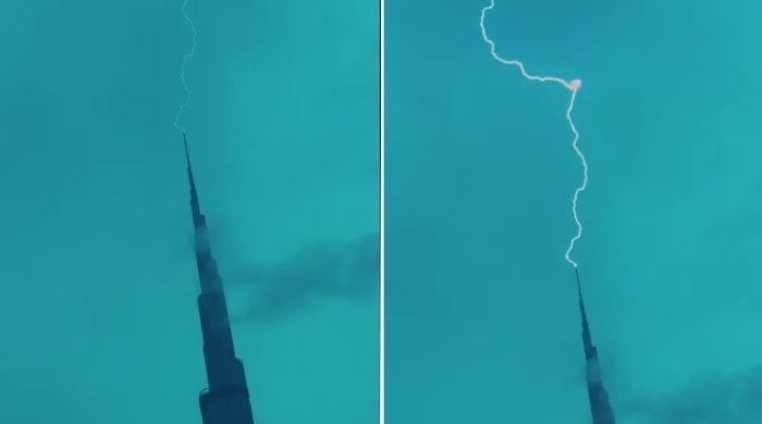 Lightning strikes Burj Khalifa as heavy rains lash parts of UAE