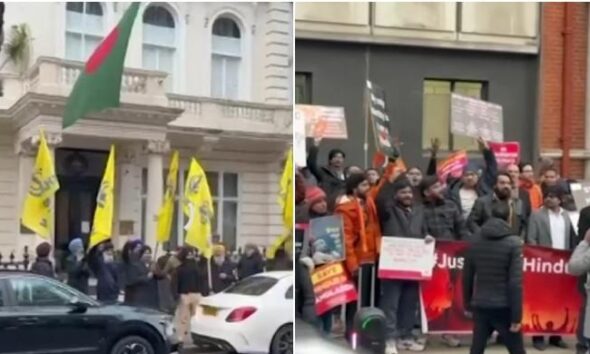 Sikh activists clash with BJP supporters outside Bangladesh Embassy in London