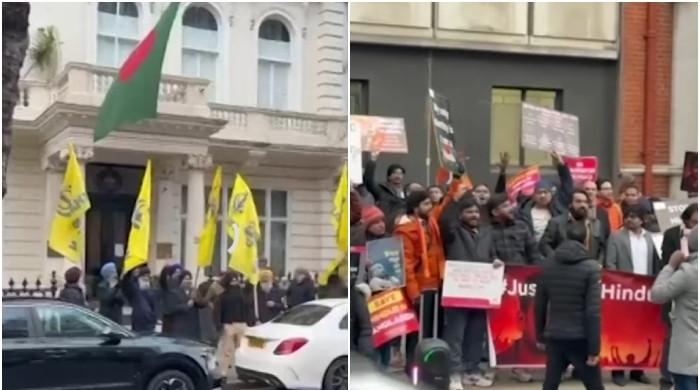 Sikh activists clash with BJP supporters outside Bangladesh Embassy in London