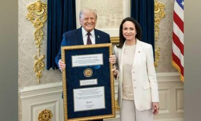 Trump accepts Nobel medal from Venezuelan opposition leader Machado