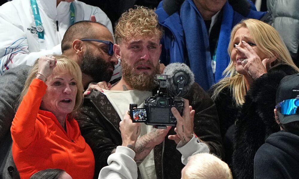 Jake Paul breaks down in tears as fiancée Jutta Leerdam shatters Olympic speedskating record