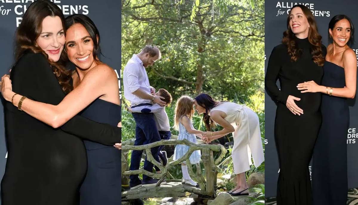 Meghan Markle celebrates maternity glow with sweet hug to beloved friend