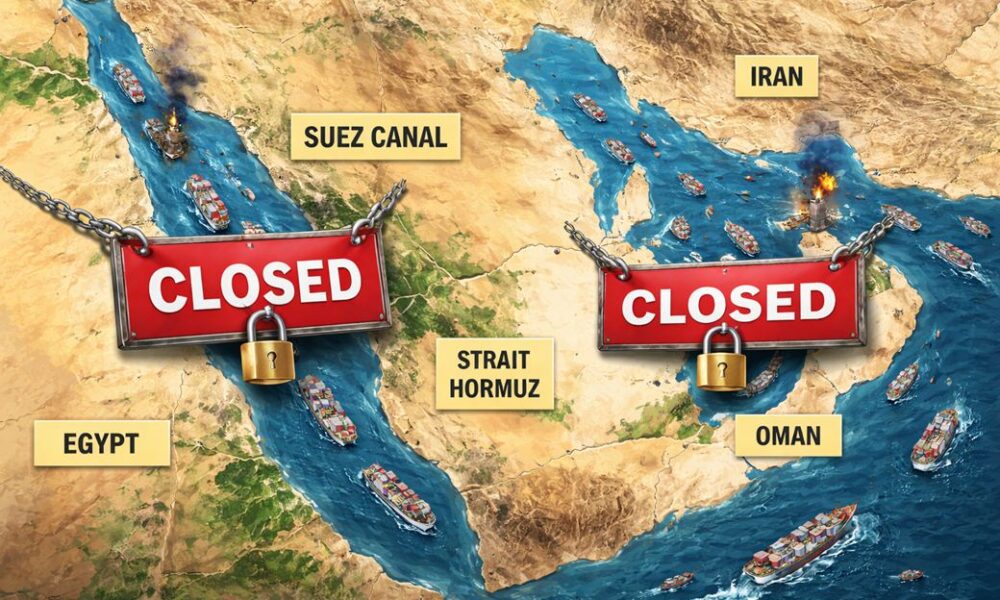 Suez and Hormuz shut together, triggering global supply shock