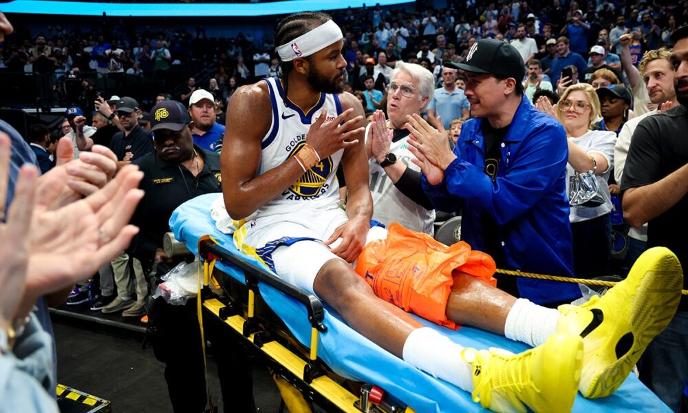 Warriors’ Moses Moody leaves game on stretcher after suffering gruesome injury on dunk attempt